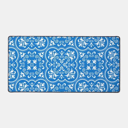Damask True Blue Classic monochromatisch Schreibtischunterlage (Vorderseite)