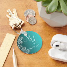 Damask Türkis Wedding Key Chain