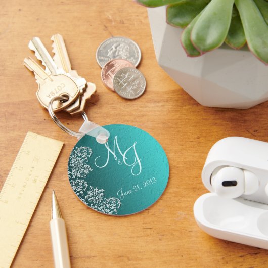 Damask Türkis Wedding Key Chain Schlüsselanhänger (Schreibtisch)