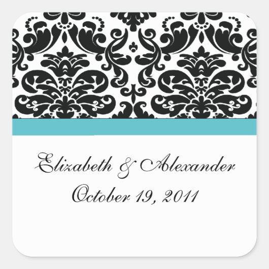 Damask Türkise Blue Brautparty Square Sticker (Vorderseite)