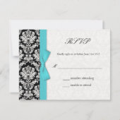 Damask Turquoise Bow Wedding RSVP Card (Vorderseite)