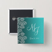 Damask Turquoise Wedding Button (Vorne & Hinten)