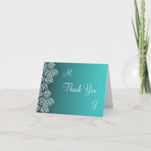 Damask Turquoise Wedding Danke Note Card (Vorderseite)