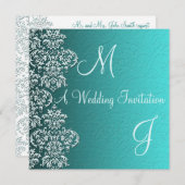 Damask Turquoise Wedding Einladung (Vorne/Hinten)