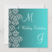 Damask Turquoise Wedding Einladung (Vorderseite)