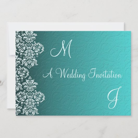 Damask Turquoise Wedding Einladung (Vorderseite)