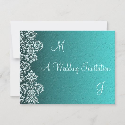 Damask Turquoise Wedding Einladung (Vorderseite)