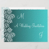 Damask Turquoise Wedding Einladung (Vorne/Hinten)