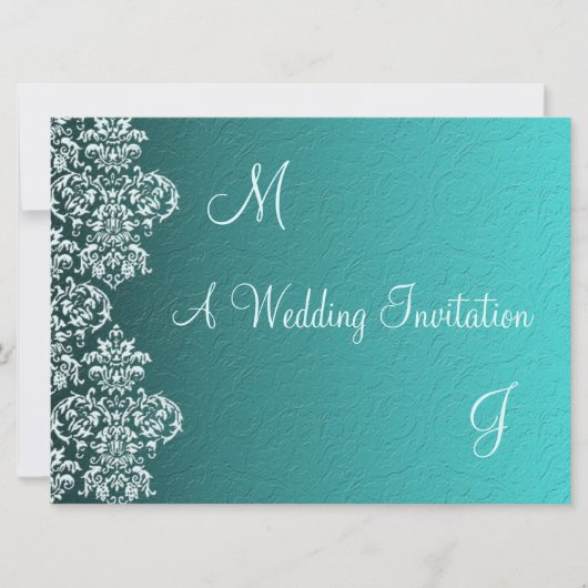 Damask Turquoise Wedding Einladung (Vorderseite)