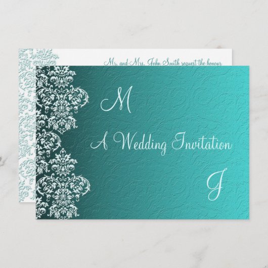 Damask Turquoise Wedding Einladung (Vorne/Hinten)