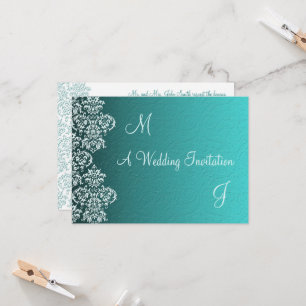 Damask Turquoise Wedding Einladung