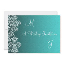 Damask Turquoise Wedding Einladung