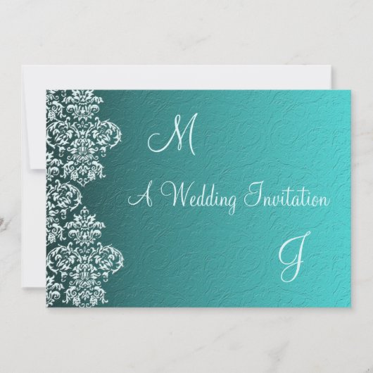 Damask Turquoise Wedding Einladung (Vorderseite)