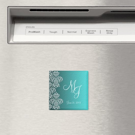 Damask Turquoise Wedding Magnet (In Situ (Geschirrspüler))