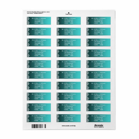 Damask Turquoise Wedding Return Address Label (Vorne)
