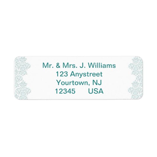 Damask Turquoise Wedding Return Address Label (Vorne)