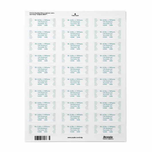 Damask Turquoise Wedding Return Address Label (Vorne)