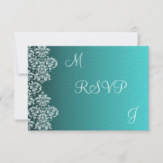 Damask Turquoise Wedding RSVP (Vorderseite)