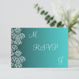 Damask Turquoise Wedding RSVP Karte