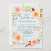 Damask Typografy Blue n Pink Floral Wreath Bridal Einladung (Vorderseite)