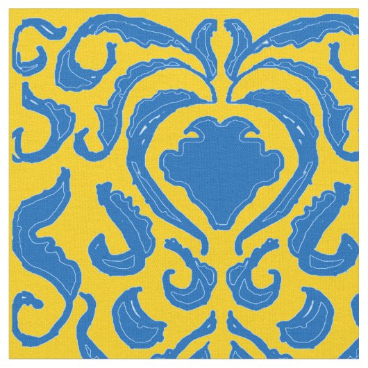 Damask Ukraine Energizing Yellow FreedBlue Stoff (Nahaufnahme)