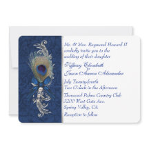 Damask und Peacock Feather Wedding Einladung