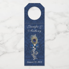 Damask und Peacock Feather Wedding Wine Hanger Flaschenanhänger