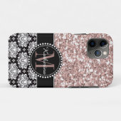 Damask und rosa Glitzer, Mit Monogramm Case-Mate iPhone Hülle (Rückseite (Horizontal))