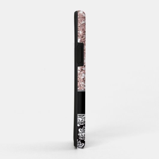 Damask und rosa Glitzer, Mit Monogramm Case-Mate iPhone Hülle (Hinten/Rechts)