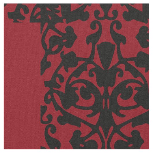 Damask Verziert Schwarz/Rot-Design Stoff (Nahaufnahme)