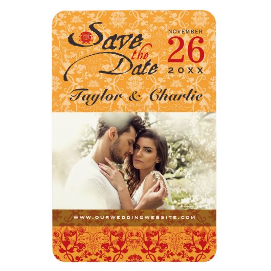 Damask Vintag Lace Save the Date Foto Magnet (Vertikal)