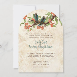 Damask Vintag Love Birds Tea Stain Hochzeit Einlad Einladung