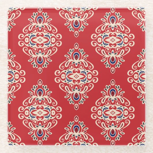Damask Vintag: Nahtloses Muster Geblüht. Glasuntersetzer (Vorderseite)