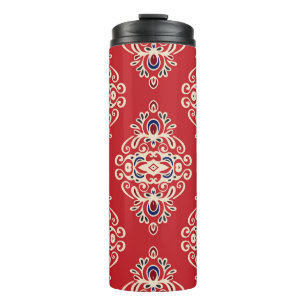Damask Vintag: Nahtloses Muster Geblüht. Thermosbecher
