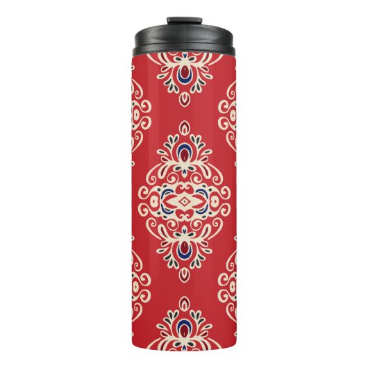 Damask Vintag: Nahtloses Muster Geblüht. Thermosbecher (Vorderseite)