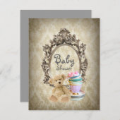 Damask Vintag Teddy Bär Babydusche Einladungen (Vorne/Hinten)