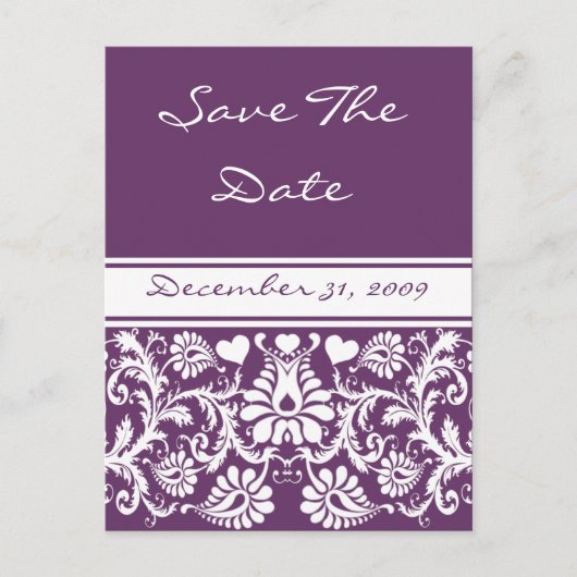 Damask Vintage blumenverheiratete Liebhaber Ankündigungspostkarte (Vorderseite)