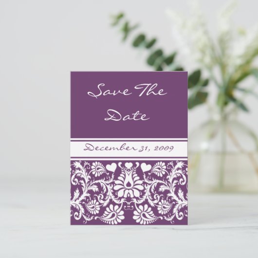 Damask Vintage blumenverheiratete Liebhaber Ankündigungspostkarte (Stehend Vorderseite)