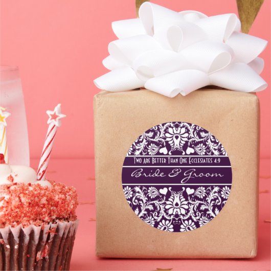 Damask Vintage blumenverheiratete Liebhaber Runder Aufkleber (Party)