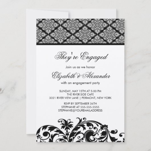 Damask Vintage Engagement Party Einladung Black (Vorderseite)