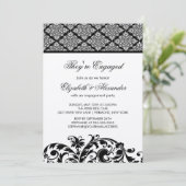 Damask Vintage Engagement Party Einladung Black (Stehend Vorderseite)