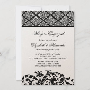 Damask Vintage Engagement Party Einladung Black