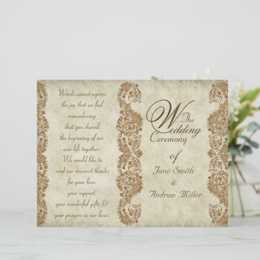 Damask vintage Wedding Program Custom Flyer (Stehend Vorderseite)
