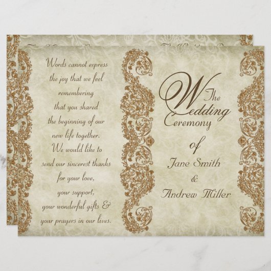 Damask vintage Wedding Program Custom Flyer (Vorne/Hinten)