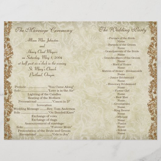 Damask vintage Wedding Program Custom Flyer (Rückseite)