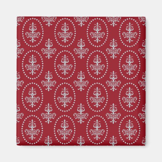 Damask Vintages rotes Hintergrundbild Lilie Muster Magnet (Vorne)