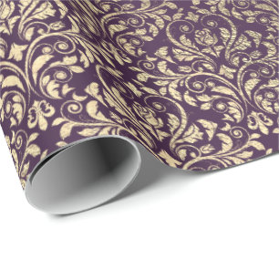 Damask Violet Lila Traubenpflaume Gold Metallbrill Geschenkpapier