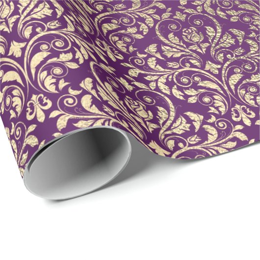 Damask Violet Lila Traubenpflaume Gold Royal Geschenkpapier (Rolleneckpunkt)