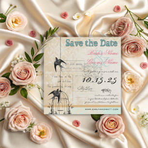 Damask-Vogelkäfig-Hochzeit Termin retten Pink Grün Save The Date