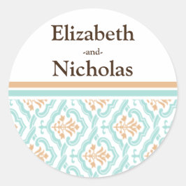 Damask Wallpaper Floral Wedding Einladung Siegel Runder Aufkleber